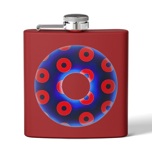Lump's Donut Flask 6 oz -  Blue/Red Blimpy Paradox Donut - [*w/your choice of 5 backgrounds]