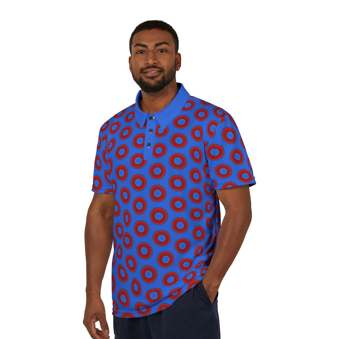Donut Polo - vivid donut print w/medium royal blue background [unisex]