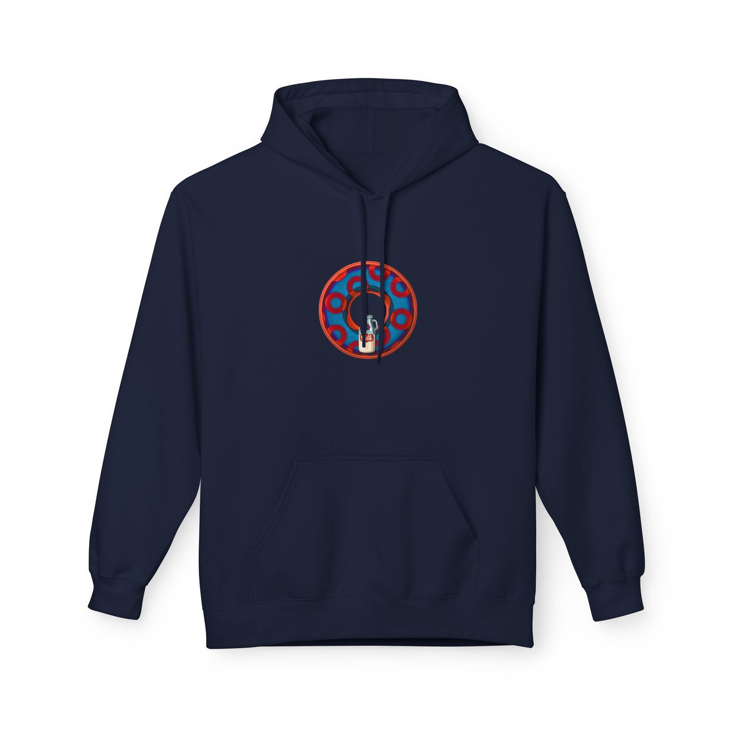 Fleece Harry Hoodies [Midweight Soft-style] - "Wooked Cream Dairy - YEMSG Donut" - blue/red rustic paradox donut - variant 1