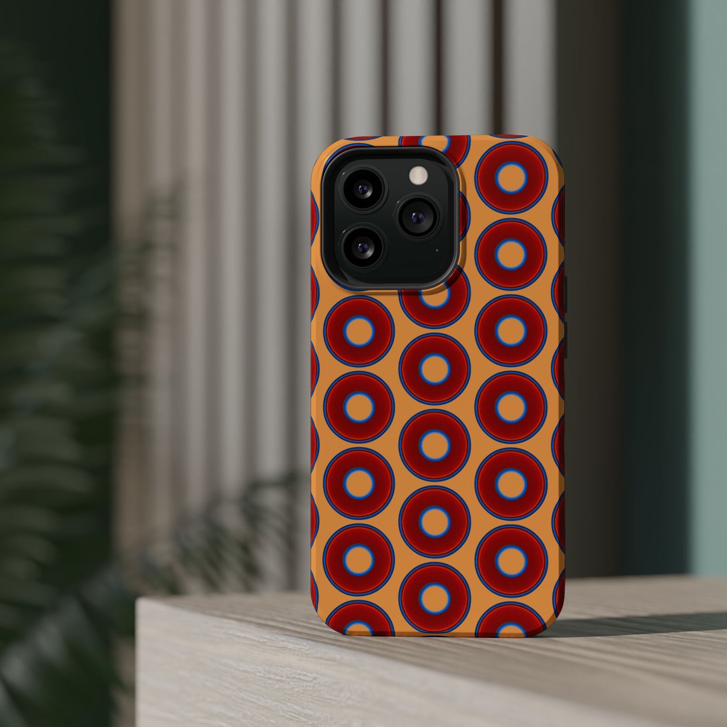 Magnetic Tough Donut Case - red vivid donut print w/creamsicle orange background