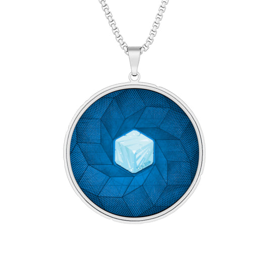 Lump's Heady Donut Necklace - 1" x 1" Stainless Steel Pendant - "It's Ice... Cube's Donut Necklace" - blue cubed donut - variant 2