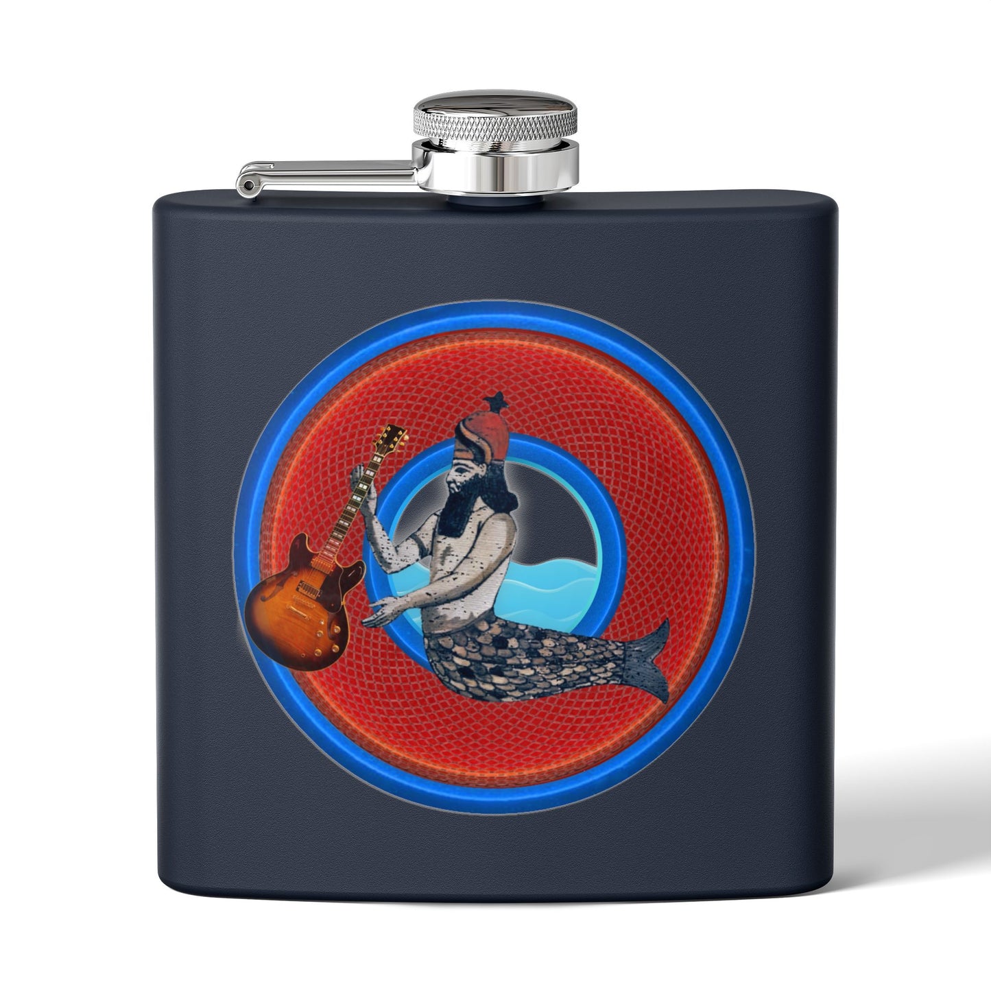 Lump's Donut Flask 6 oz -  "OG Flask" - red/blue rustic donut - [*w/your choice of 6 backgrounds]