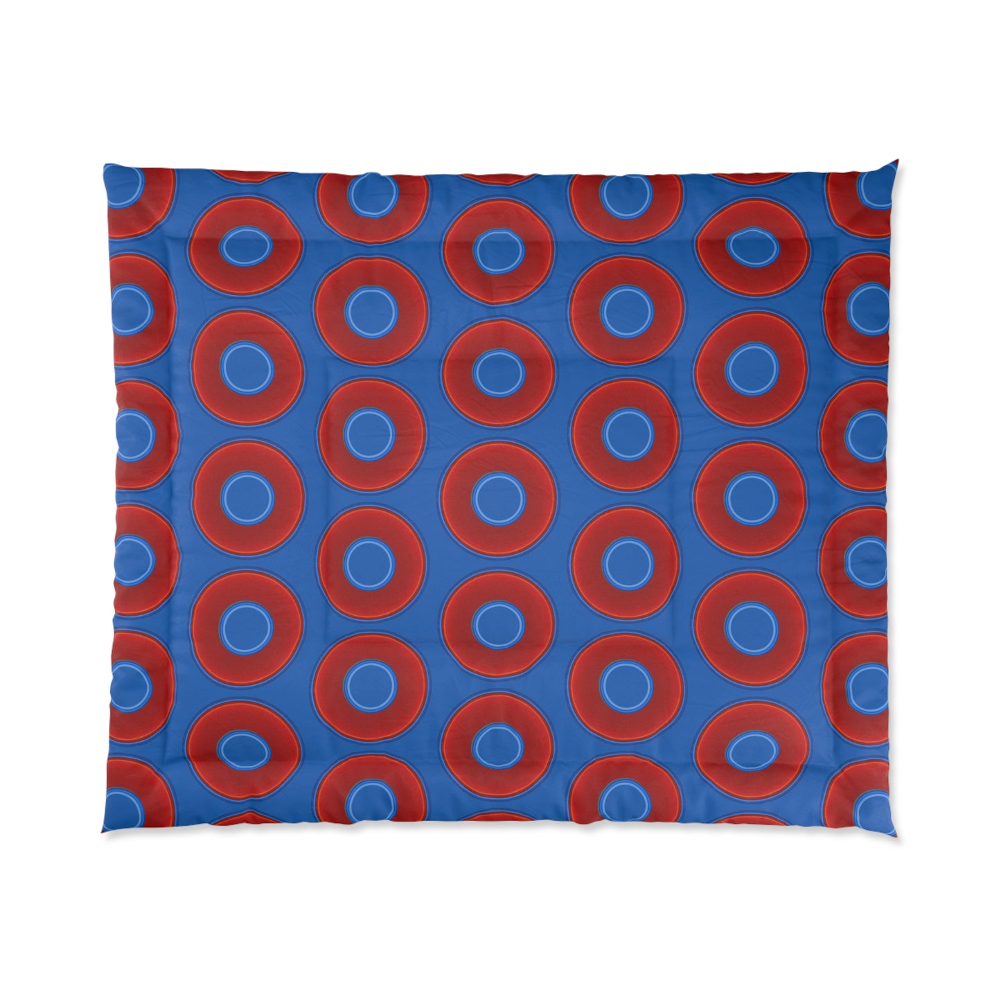 The Very Lumpy Comforter - vivid red donuts w/dark royal blue background