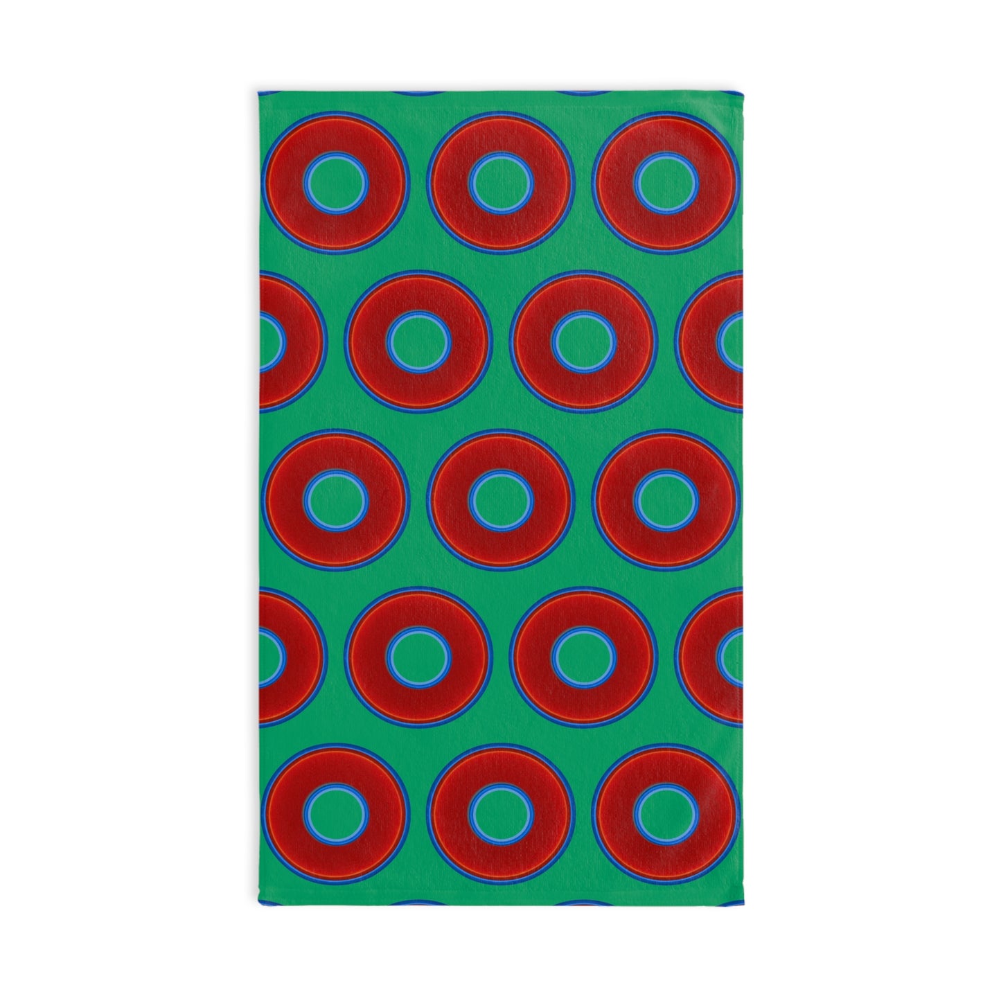 Lumpy Kitchen/Hand Towels - vivid red donuts w/jade green background