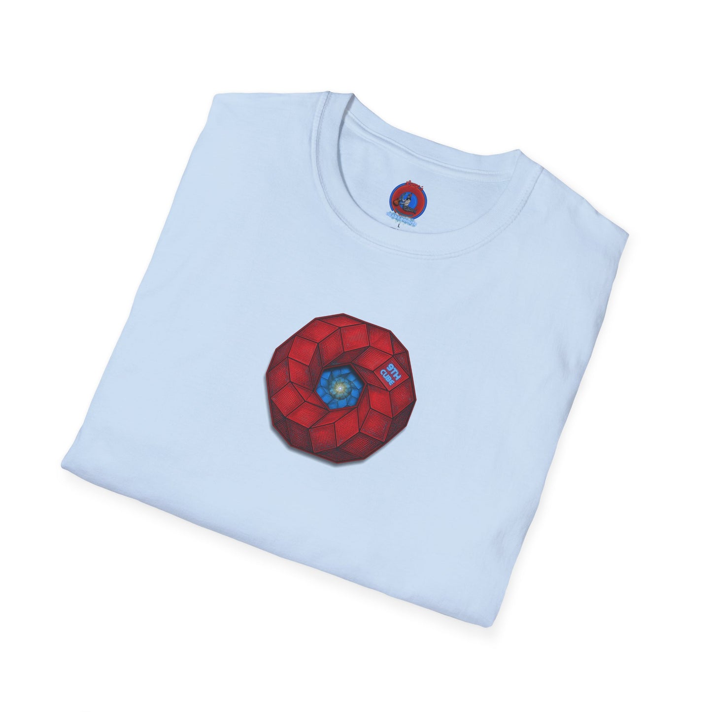 Classic Donut Tee - Unisex Soft-Style - "The 9th Donut" - rustic red/blue cubed donut - variant 2