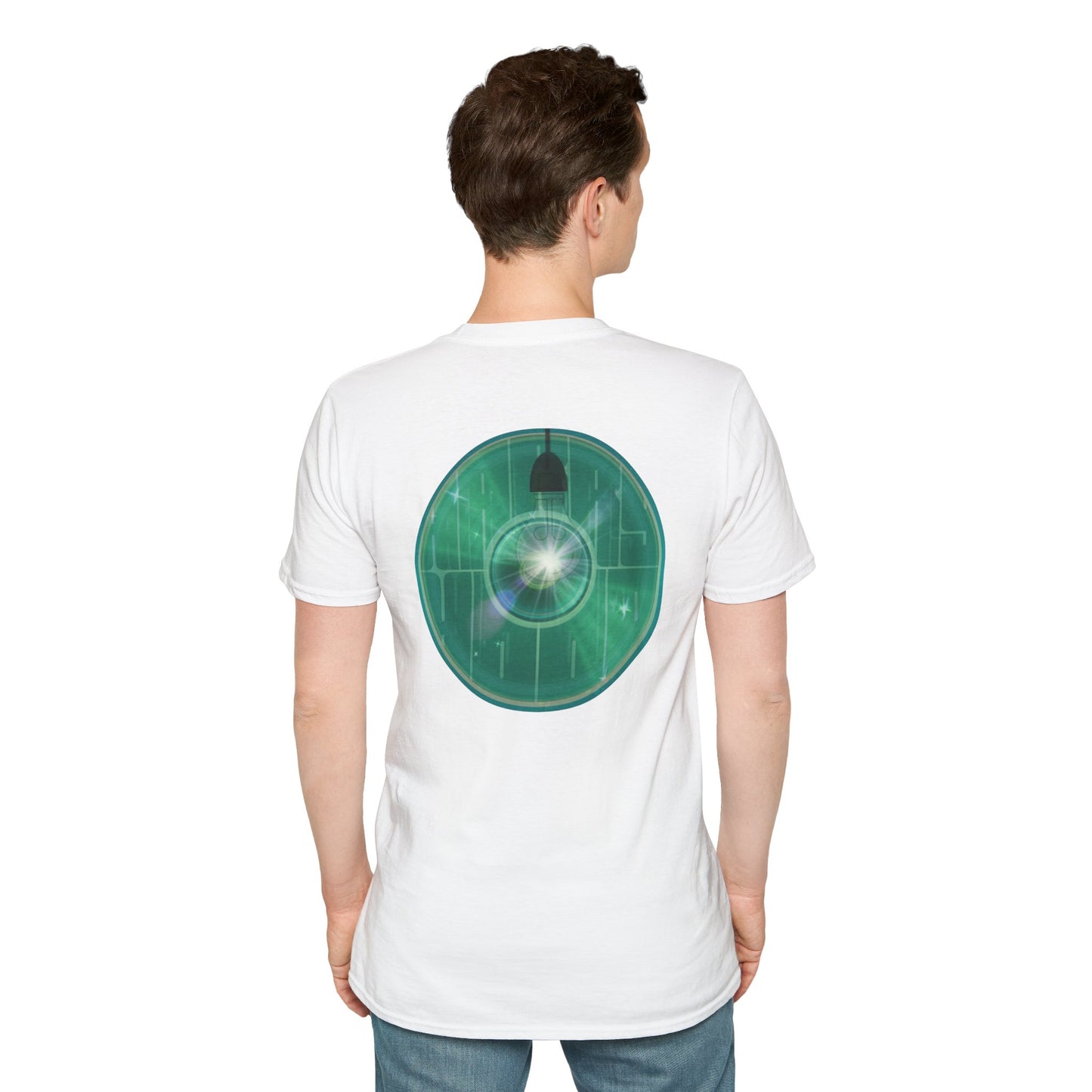 Classic Donut Tee - Unisex Soft-Style - "Harry's Hoodlum Donut" - series 1.0  - variant 4 - lights on/green donut(s)