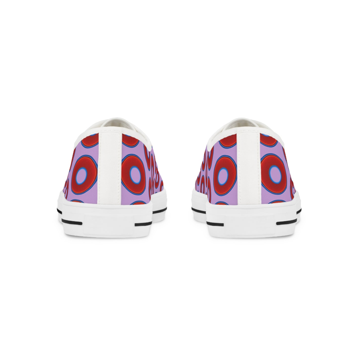 Men's - Low Top Chuck Taylors - large vivid red donut print w/wisteria purple background