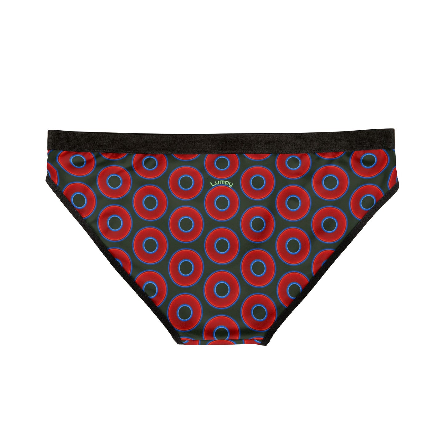 Lumpy Donut Underwear - vivid red donut print w/dark forest green background