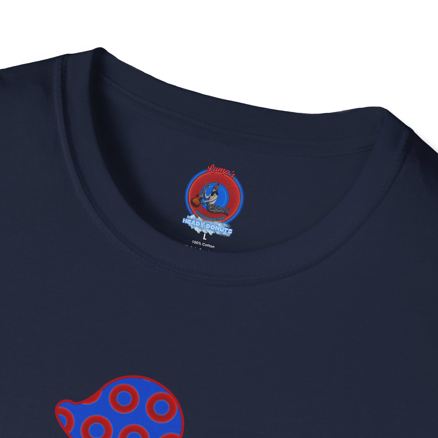 Classic Donut Tee - Unisex Soft-Style - "Rubber Ducky Bath Time Donut" - vivid red/blue donut pattern - variant 3