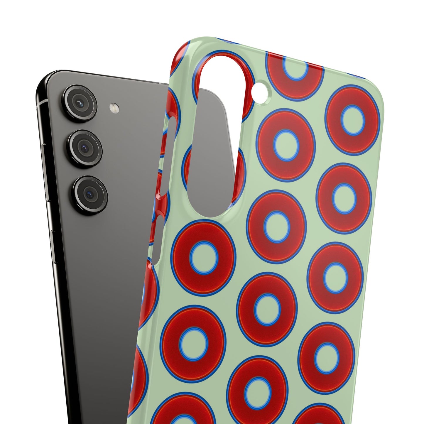 Lumpy Donut Snap Case - red vivid donut print w/seafoam green background