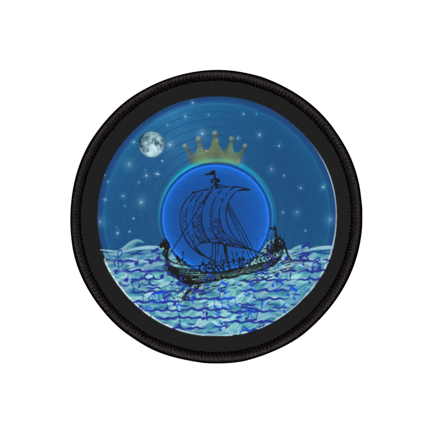 Iron-On Donut Patch - "Stately Donut Patch of the Prince" - vivid blue record donut