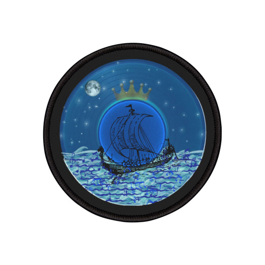 Iron-On Donut Patch - "Stately Donut Patch of the Prince" - vivid blue record donut