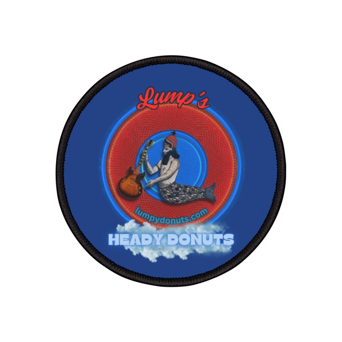 Iron-On Donut Patch - "Lump's Heady Donuts Logo" - red vivid record donut - variant 1