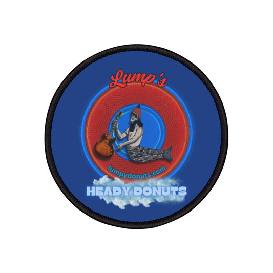 Iron-On Donut Patch - "Lump's Heady Donuts Logo" - red vivid record donut - variant 1