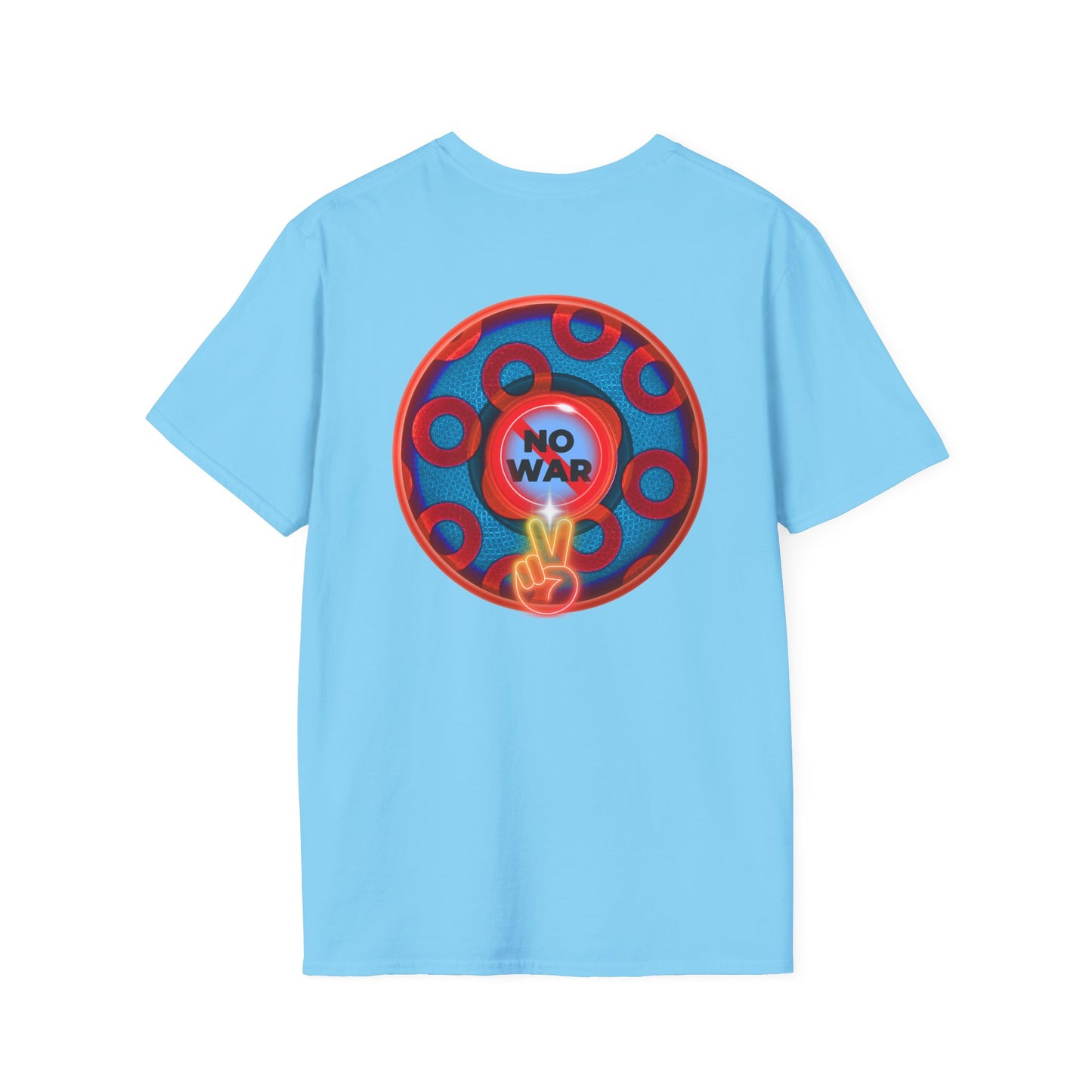 Classic Donut Tee - Unisex Soft-Style - "Peace of My Donut?" - blue/red rustic paradox donut
