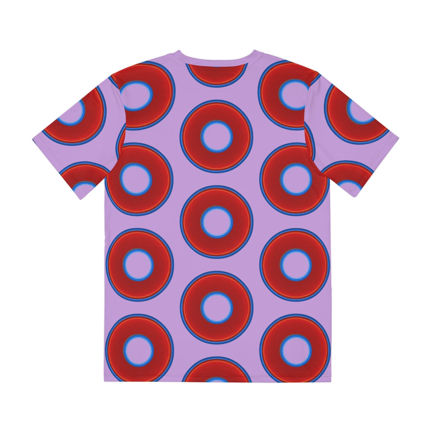 Multi-Beastie Giant Donut AOP Polyester Tee - red vivid donut print w/wisteria purple background