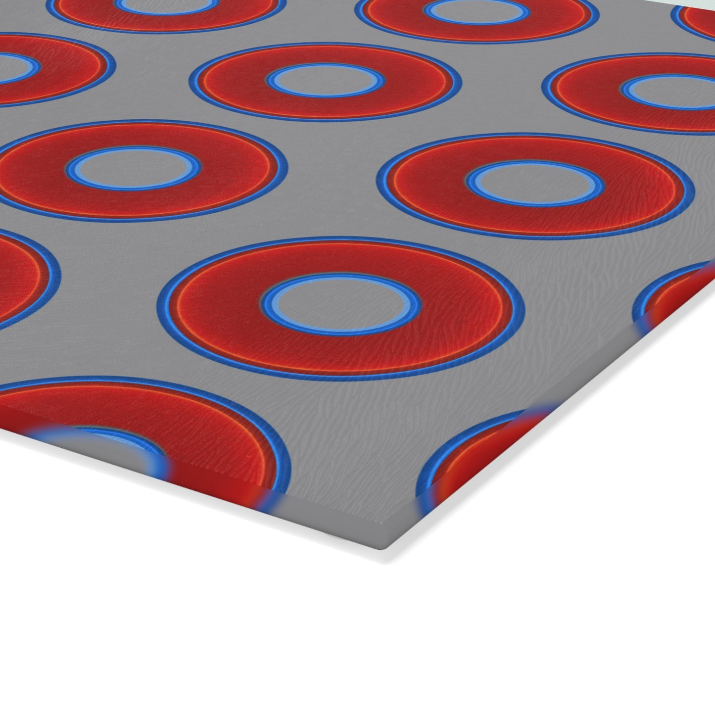 My Friend's Cutting Board - vivid red donuts w/gray background