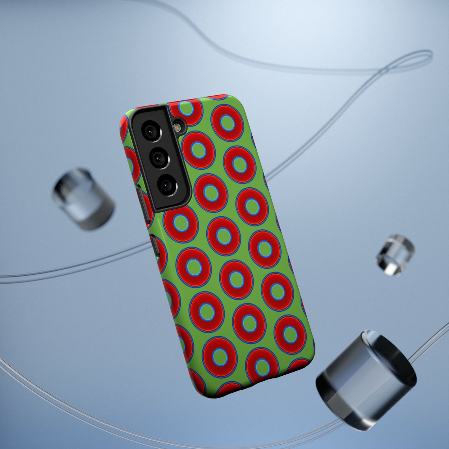 Impact-Resistant Lumpy Donut Case - red vivid donut print w/light green background