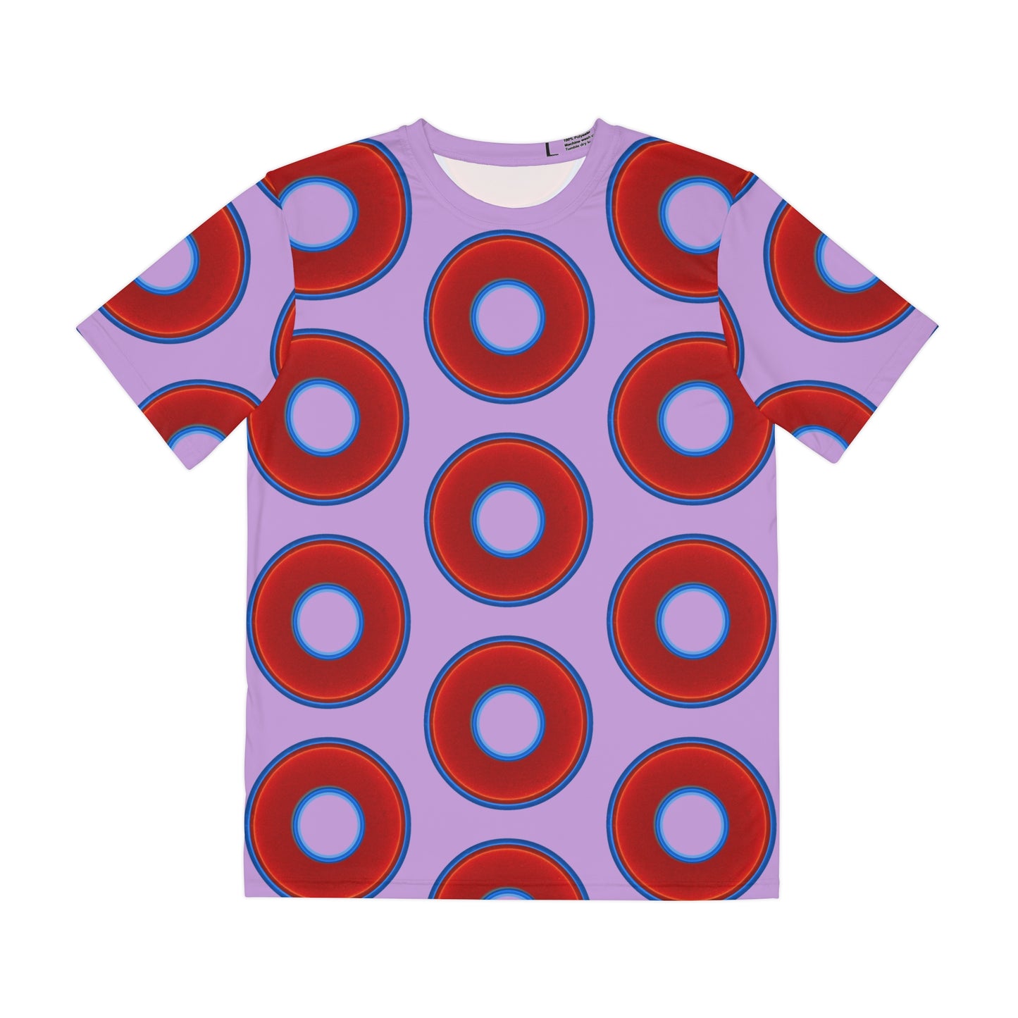 Multi-Beastie Giant Donut AOP Polyester Tee - red vivid donut print w/wisteria purple background