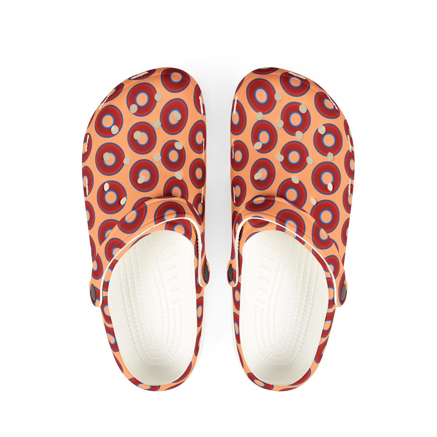 Spatchcocks - donut slip-on shoes - vivid red donuts w/peach background [unisex]