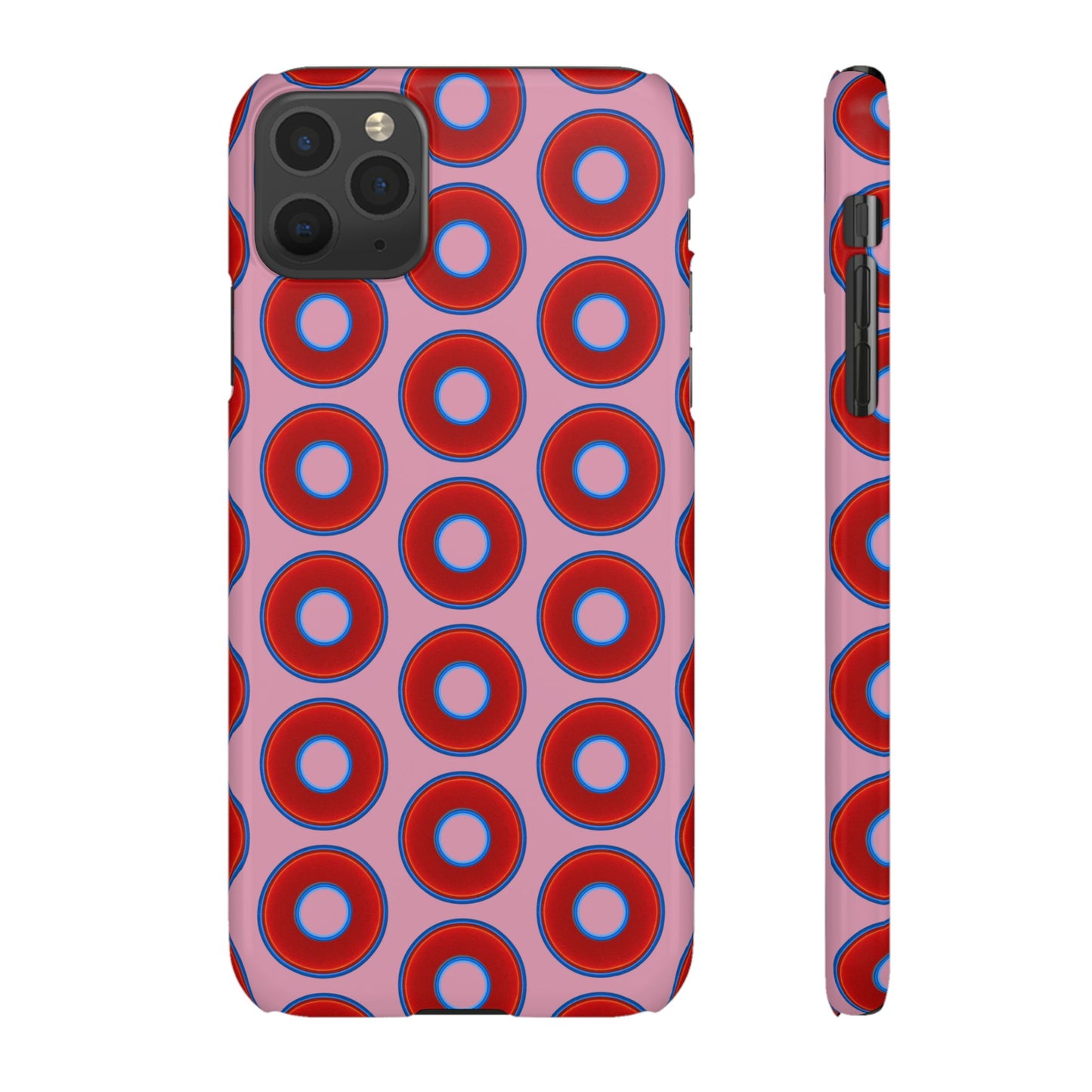Lumpy Donut Snap Case - red vivid donut print w/pale magenta background