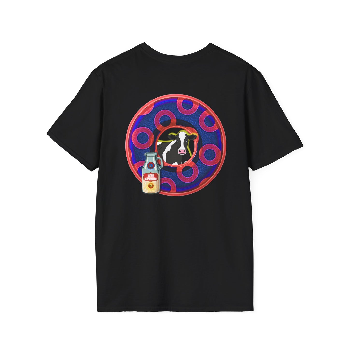 Classic Donut Tee - Unisex Soft-Style - "Beefy Wooked Cream - YEMSG Donut" - electric blue/red rustic paradox donut