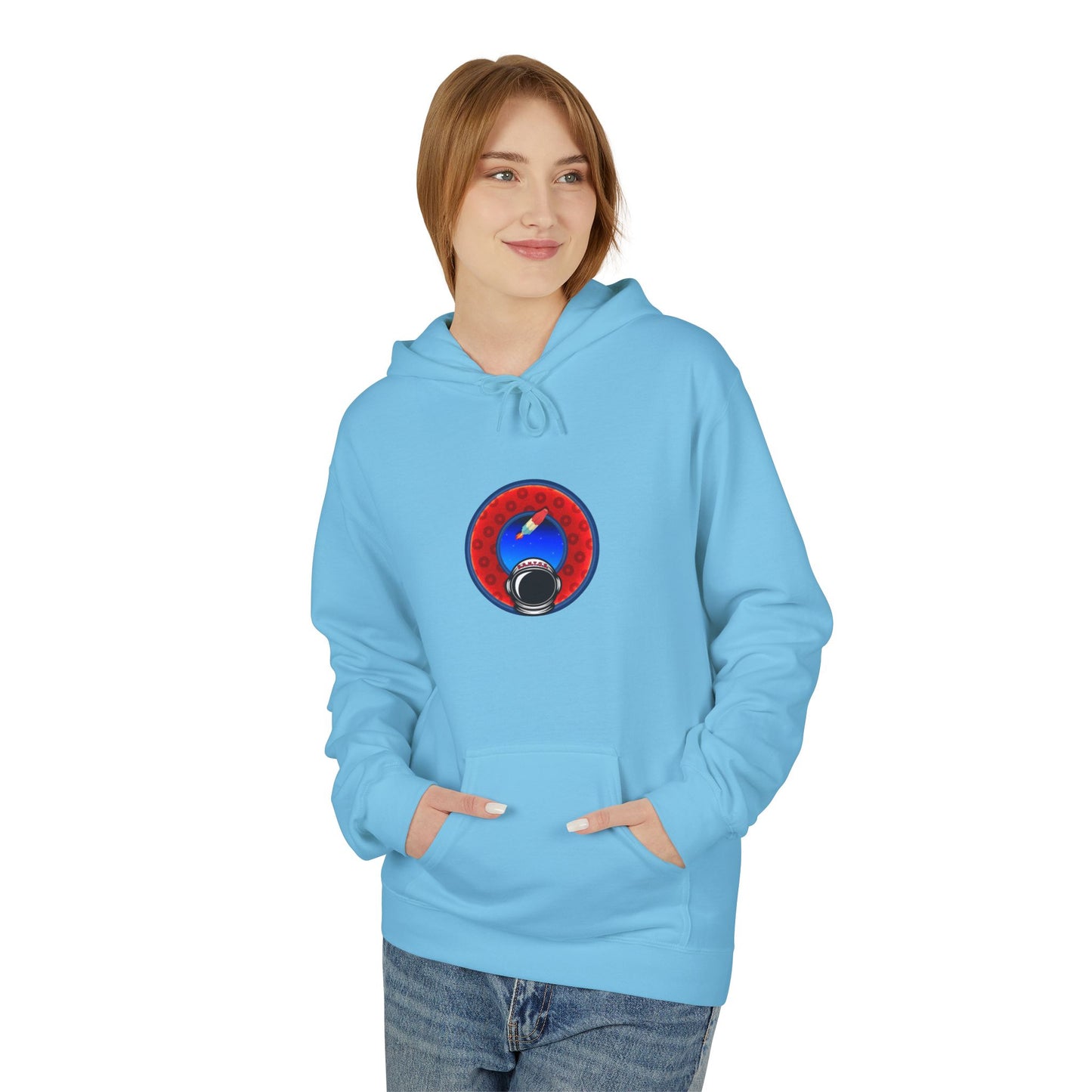 Fleece Harry Hoodies [Midweight Soft-style] - "This is What Donuts Smell Like in Space - YEMSG Donut" - w/widemouthed red/blue donut