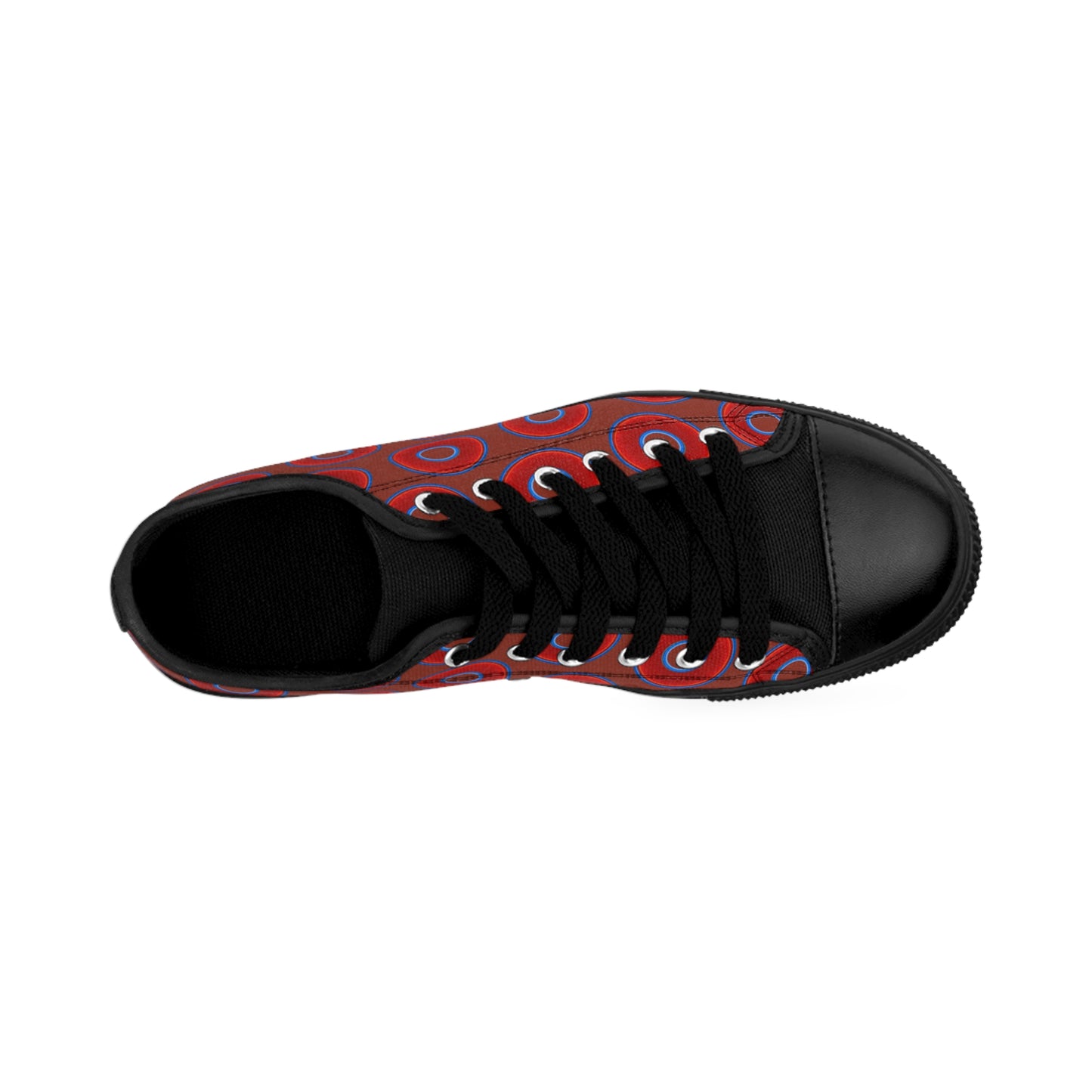 Women's Cushiony Convectors - Low Top - large red vivid donut print w/burnt umber background