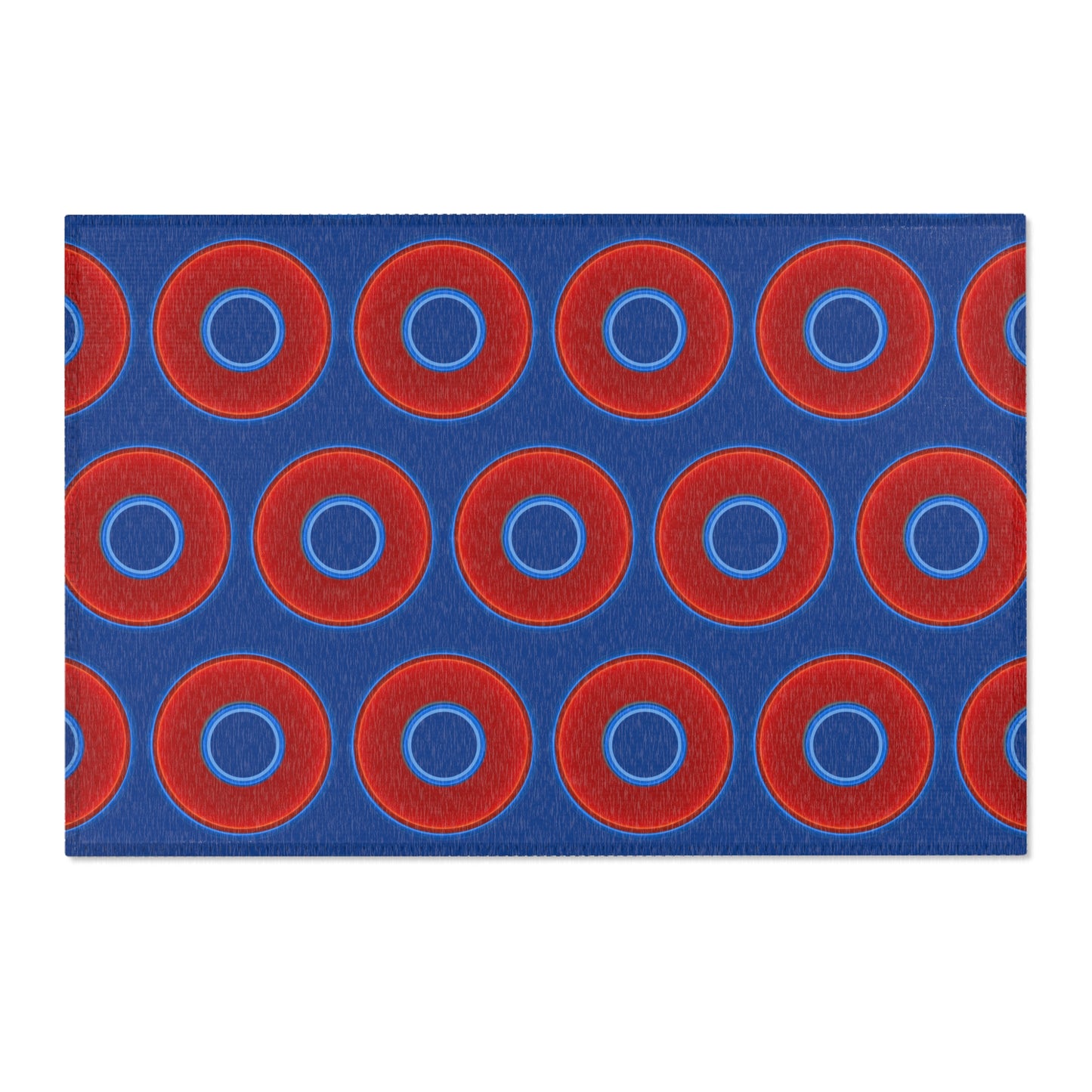Lumpy Donut Print Rug - choice of 3 sizes - vivid red donut print w/dark blue background