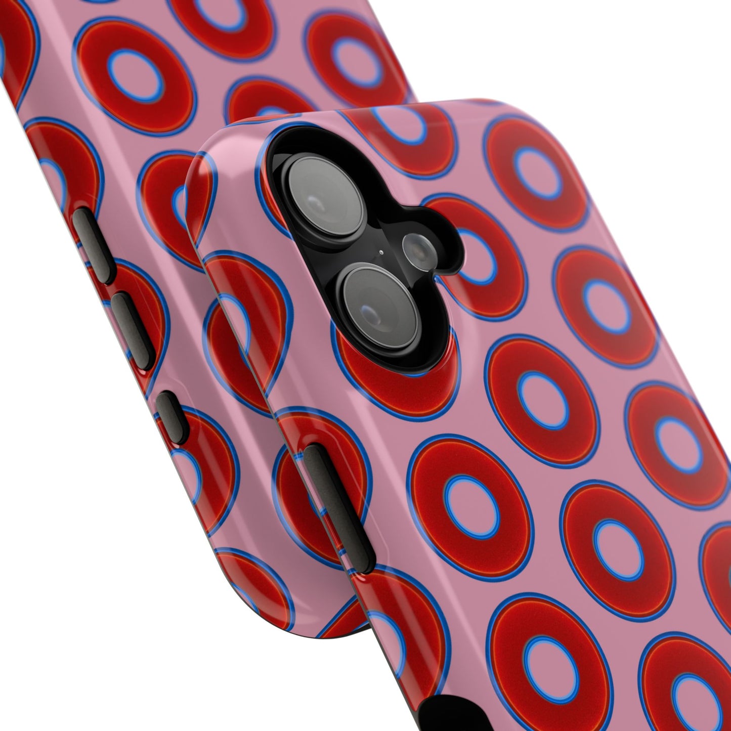 Impact-Resistant Lumpy Donut Case - red vivid donut print w/pale magenta background