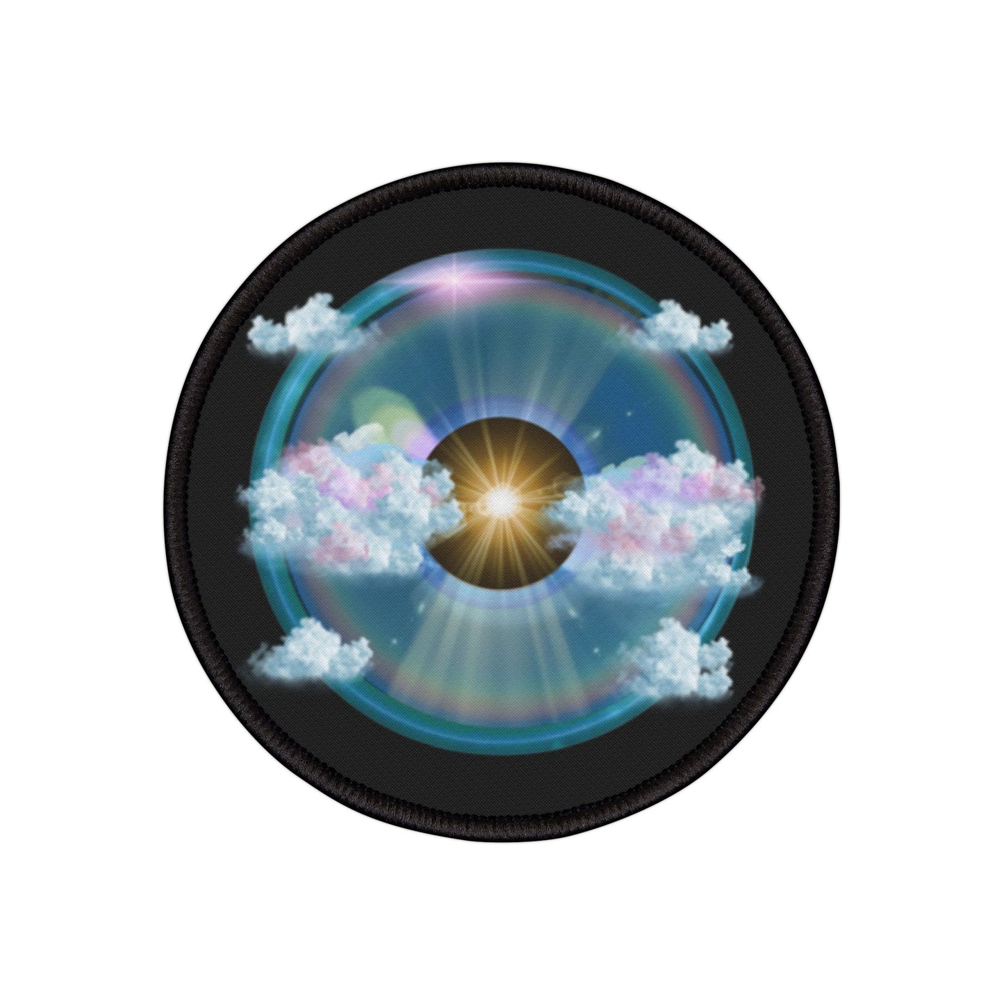 Iron-On Donut Patch - "The Divided Donut Patch" - vivid light blue sky donut - variant 2 - [*charitable donut]