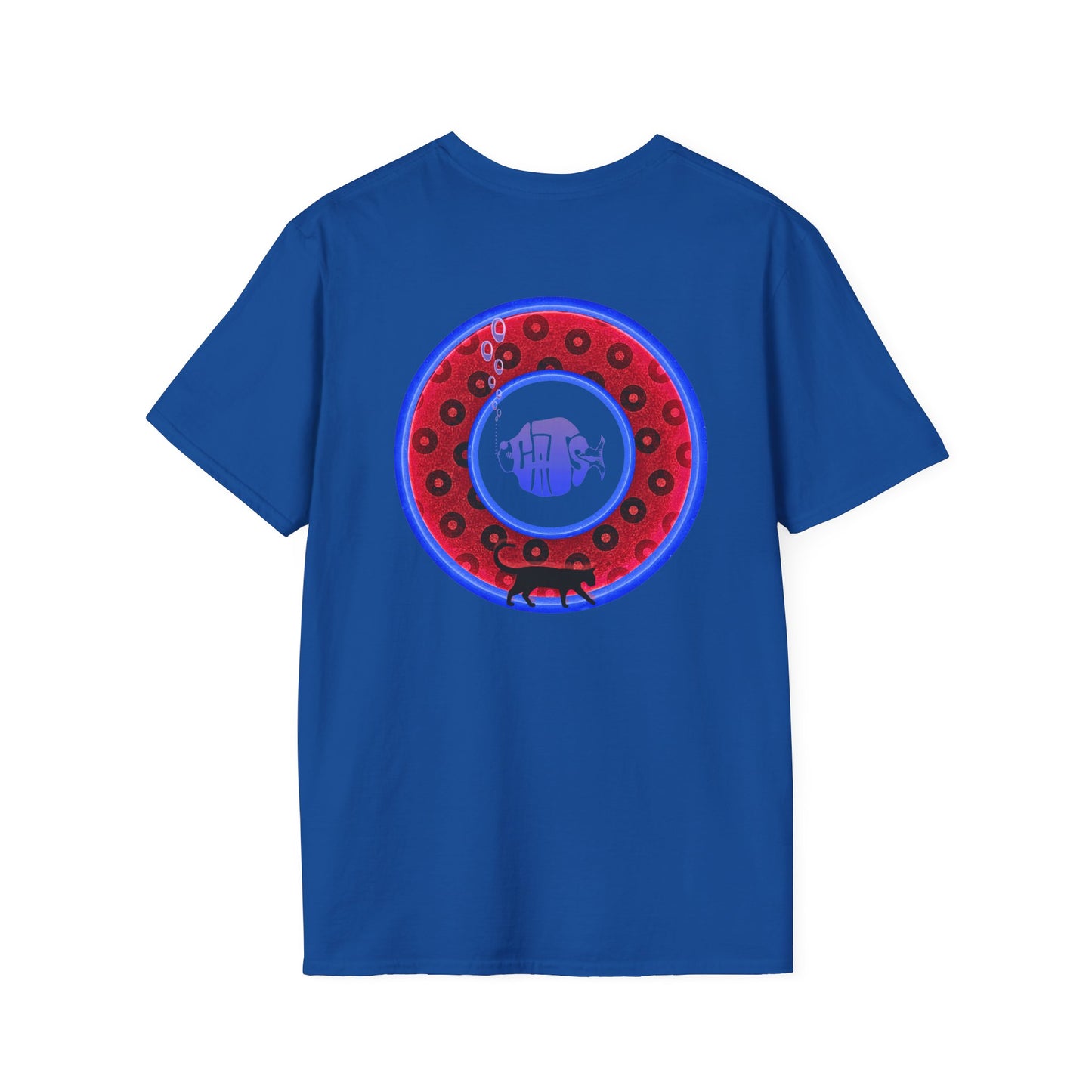 Classic Donut Tee - Unisex Soft-Style - "Cats: The Donut" - paradoxical red/blue widemouthed donut - variant 3