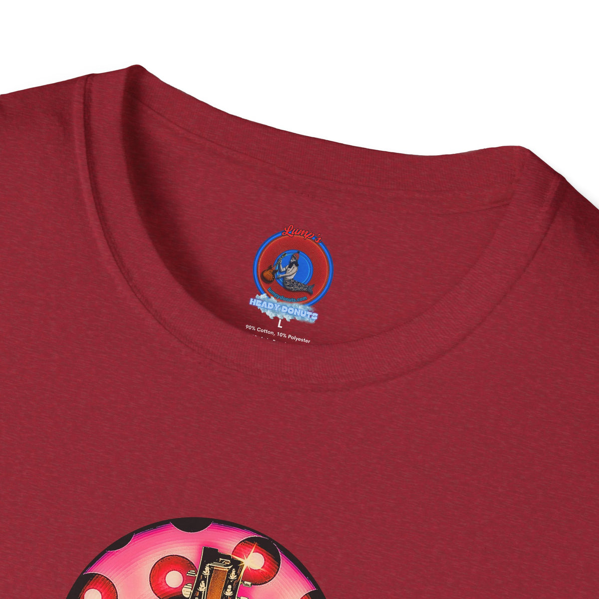 Classic Donut Tee - Unisex Soft-Style - "Would You Be My Donut?" - paradoxical faded magenta/red donut - variant 1