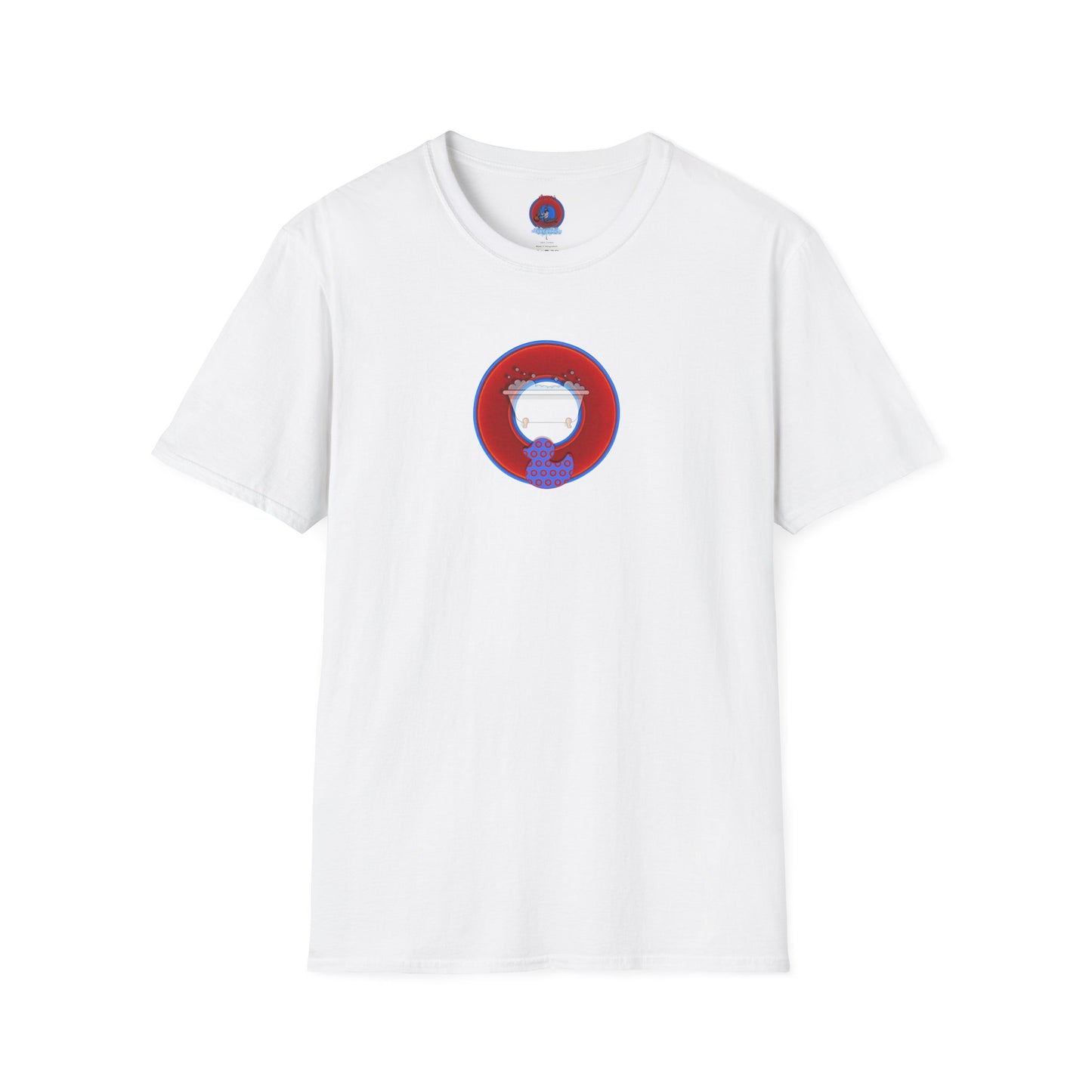 Classic Donut Tee - Unisex Soft-Style - "Rubber Ducky Bath Time Donut" - vivid red/blue donut - w/bathtub - variant 2