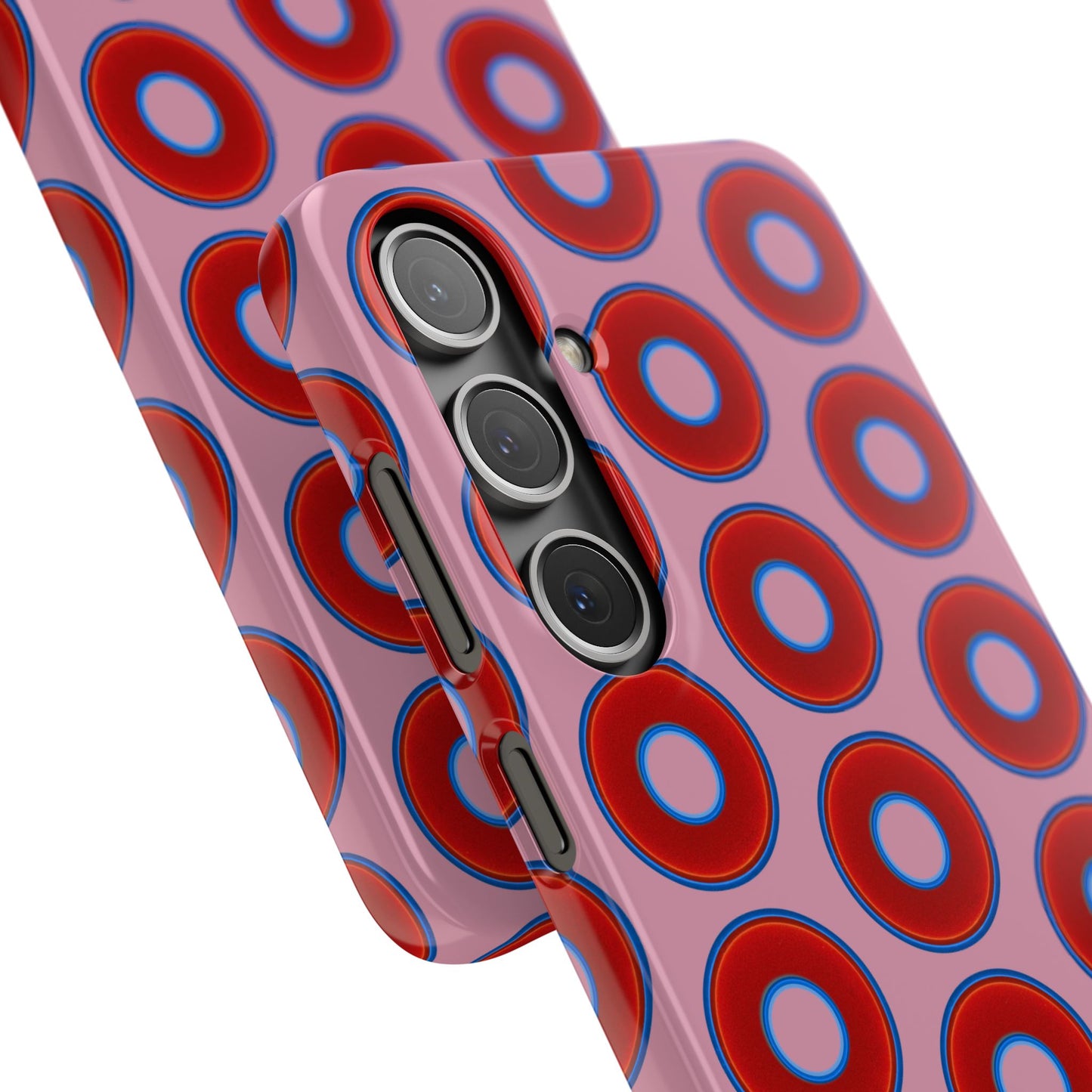 Lumpy Donut Snap Case - red vivid donut print w/pale magenta background