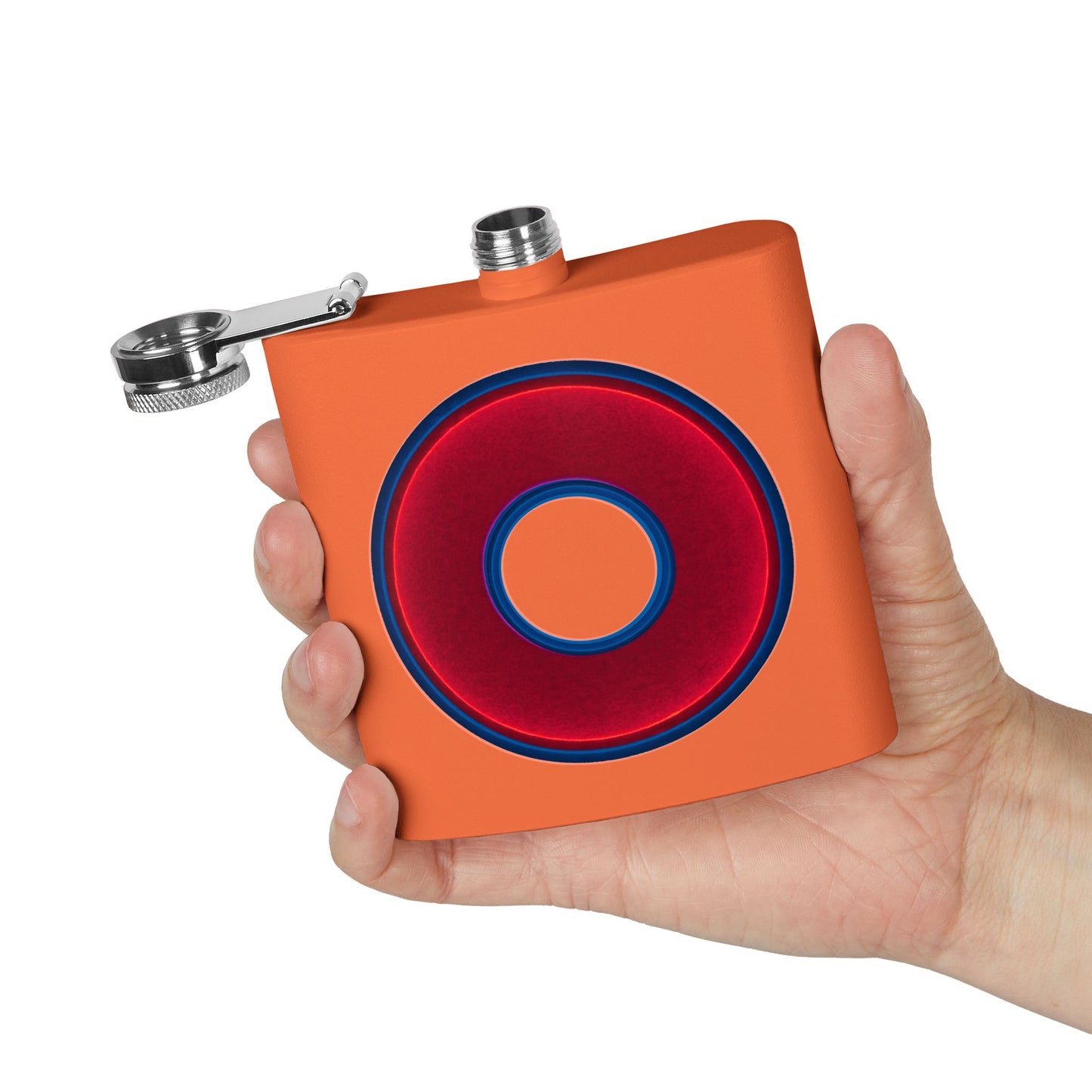 Lump's Donut Flask 6 oz - Vivid red/dark blue donut - [*w/your choice of 8 backgrounds]
