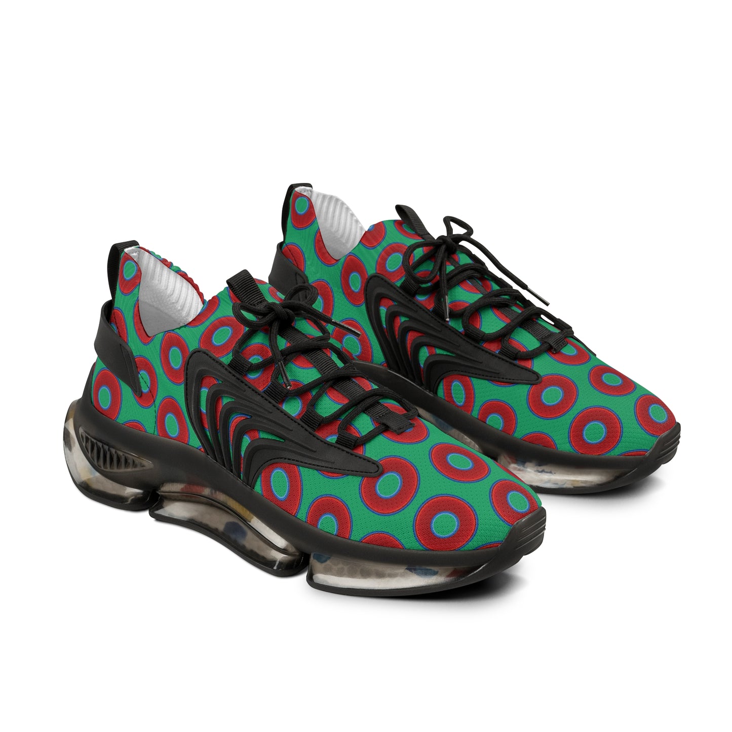 Donut Kicks - red vivid donut print w/jade green background