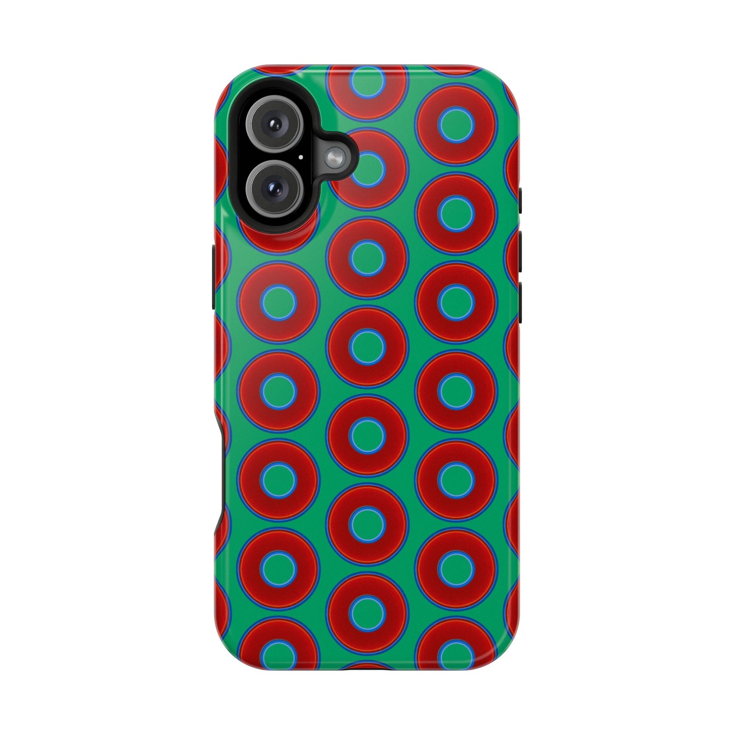 Magnetic Tough Donut Case - red vivid donut print w/jade green background