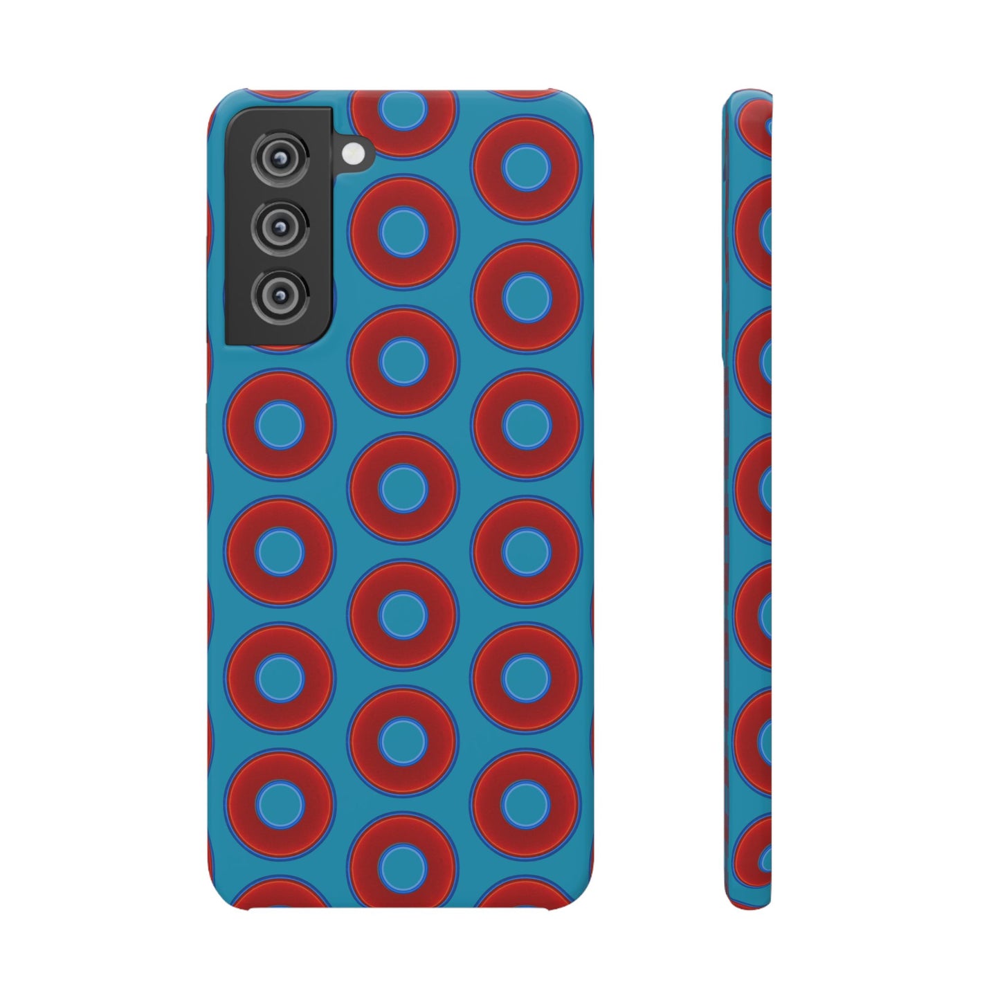 Lumpy Donut Snap Case - red vivid donut print w/aquamarine blue background