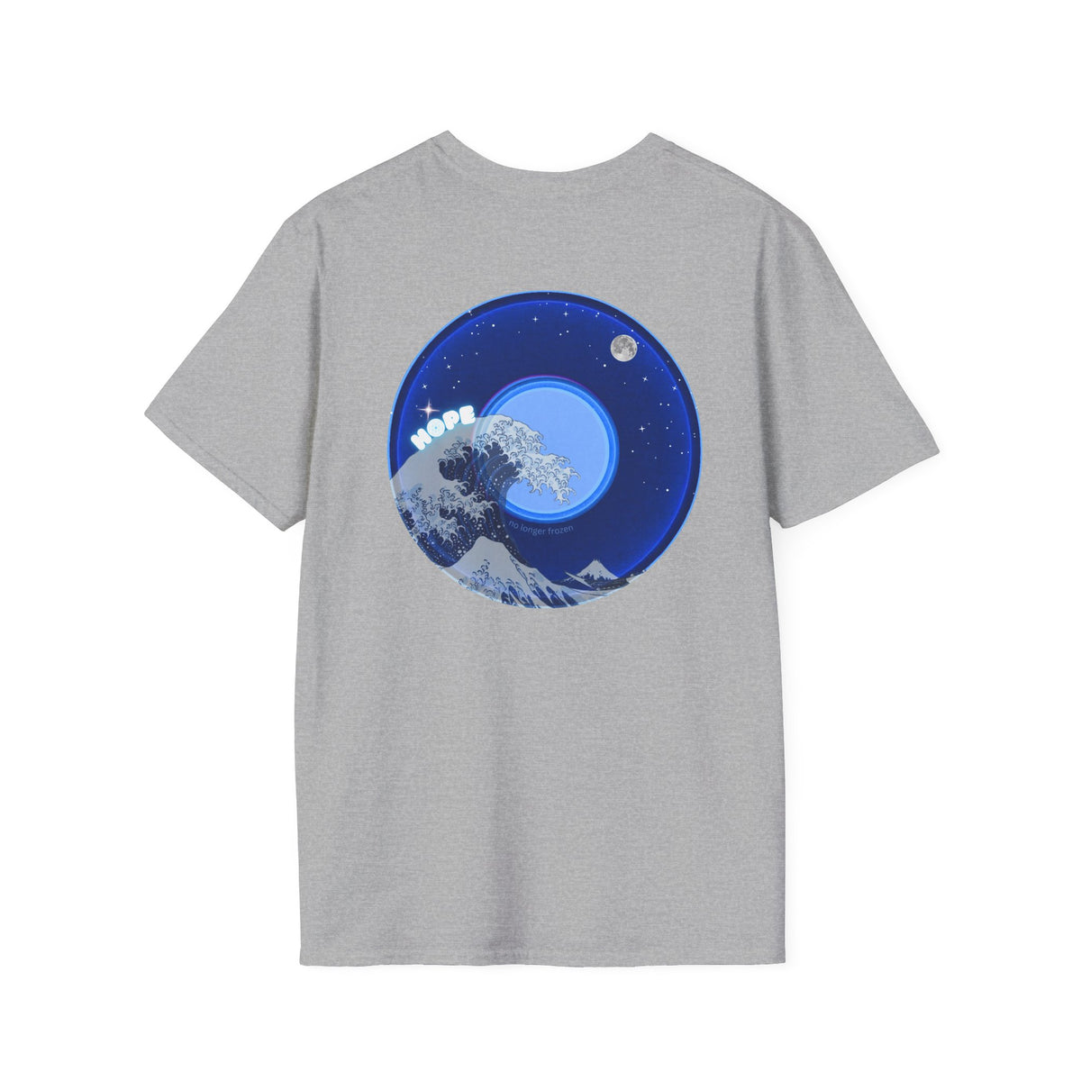 Classic Donut Tee - Unisex Soft-Style - "The Hopeful Waving Donut" - variant 2 - vivid blue donut