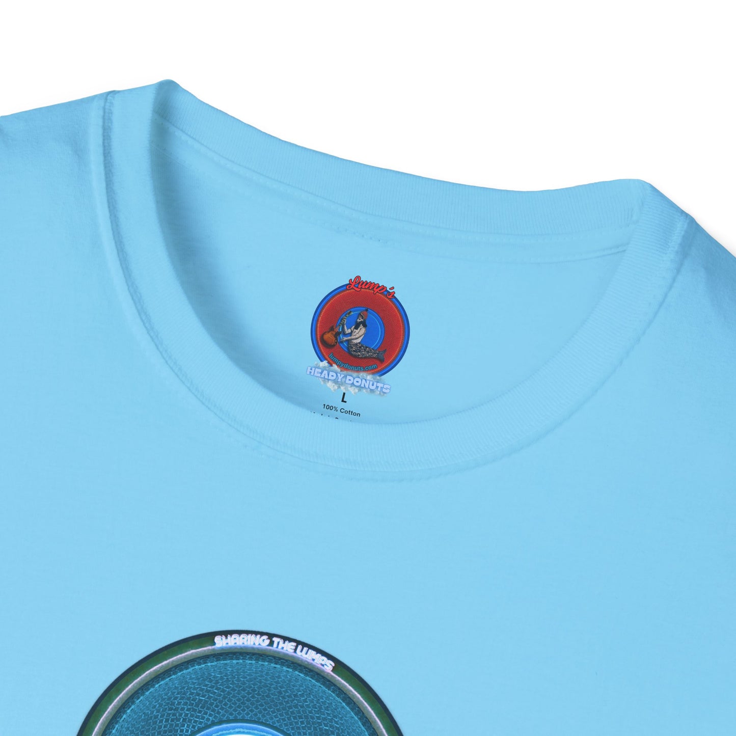 Classic Donut Tee - Unisex Soft-Style - "Lumpy Collective Donut" - aquamarine blue/green lumpy donut - variant 3