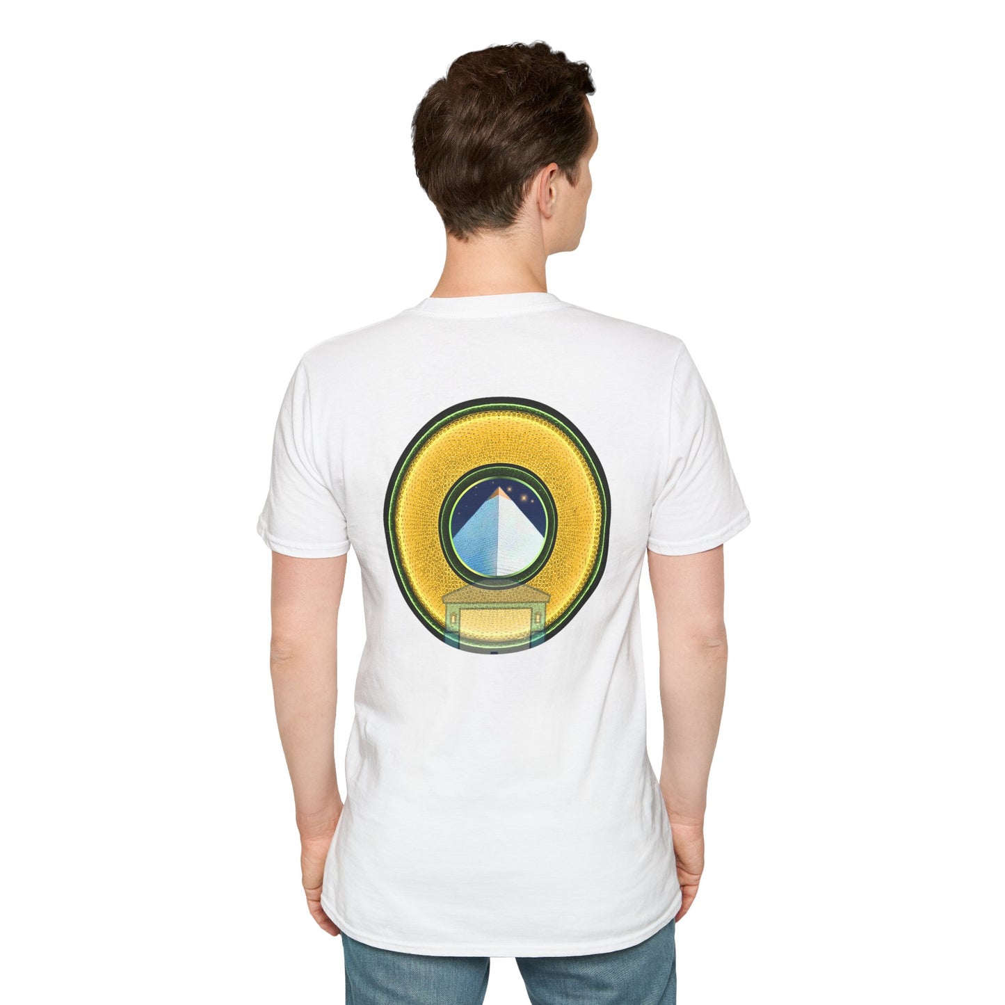 Classic Donut Tee - Unisex Soft-Style - "Limestone Donuts so Large" - variant 4 - golden donut w/garage