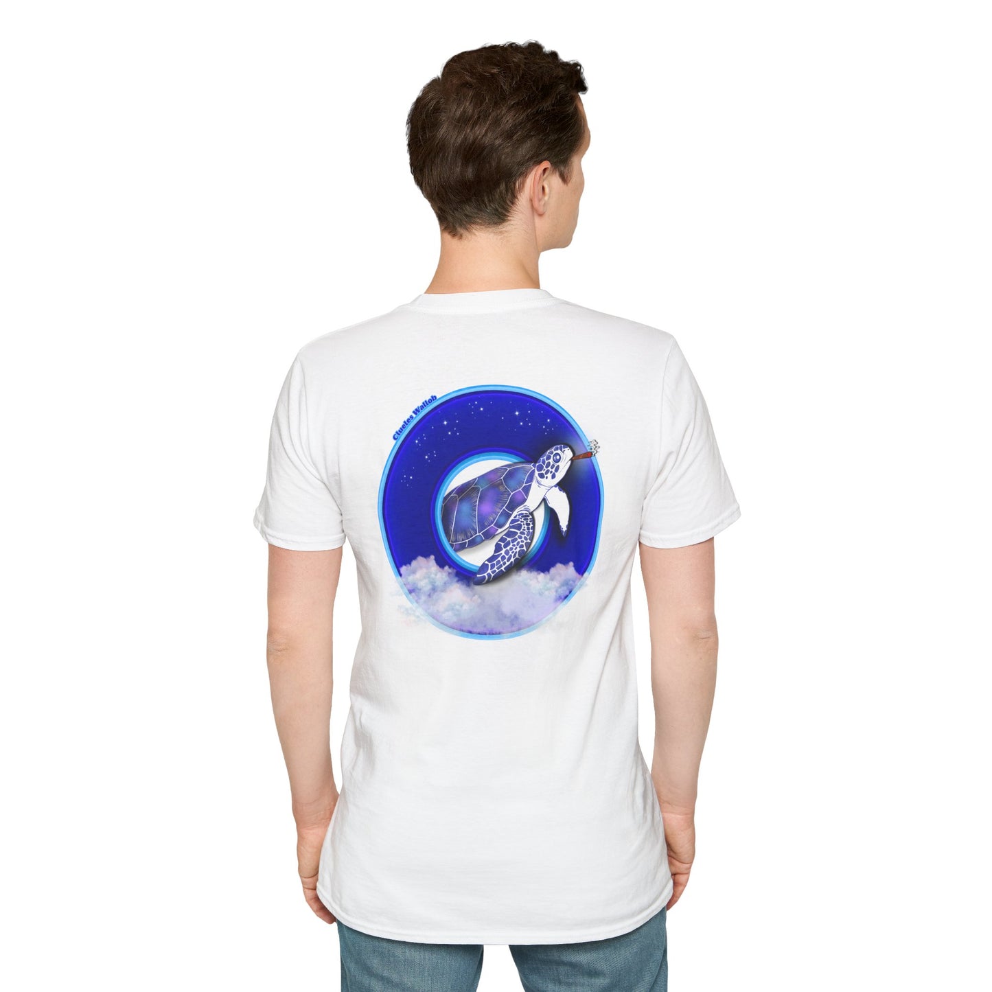 Classic Donut Tee - Unisex Soft-Style - "Clueless Wallob's Donuts" - vivid blue sky donut