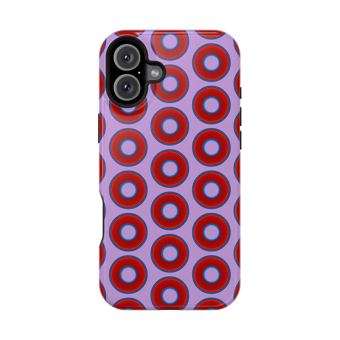 Impact-Resistant Lumpy Donut Case - red vivid donut print w/wisteria purple background