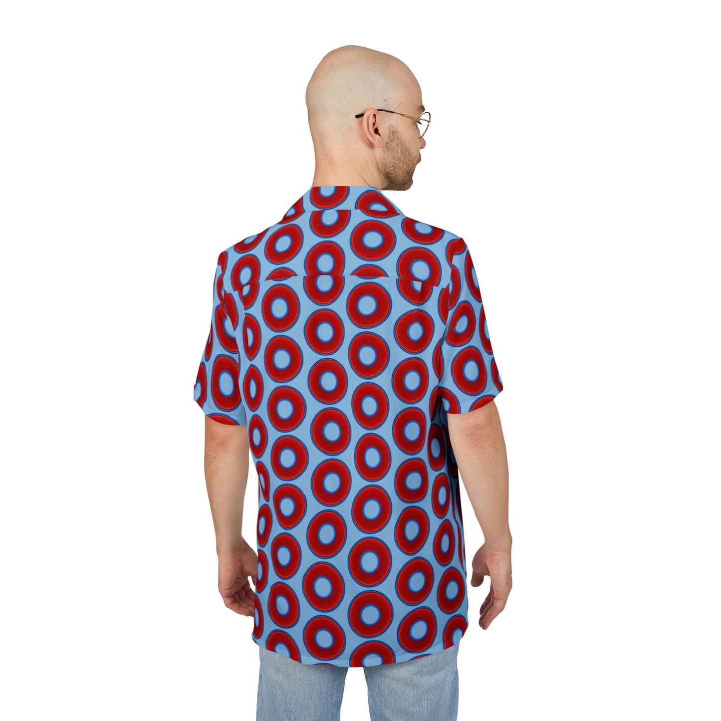 Wilson's 'Epic Hawaiian-Punch' Shirt - vivid red donut print w/light royal blue background [unisex]