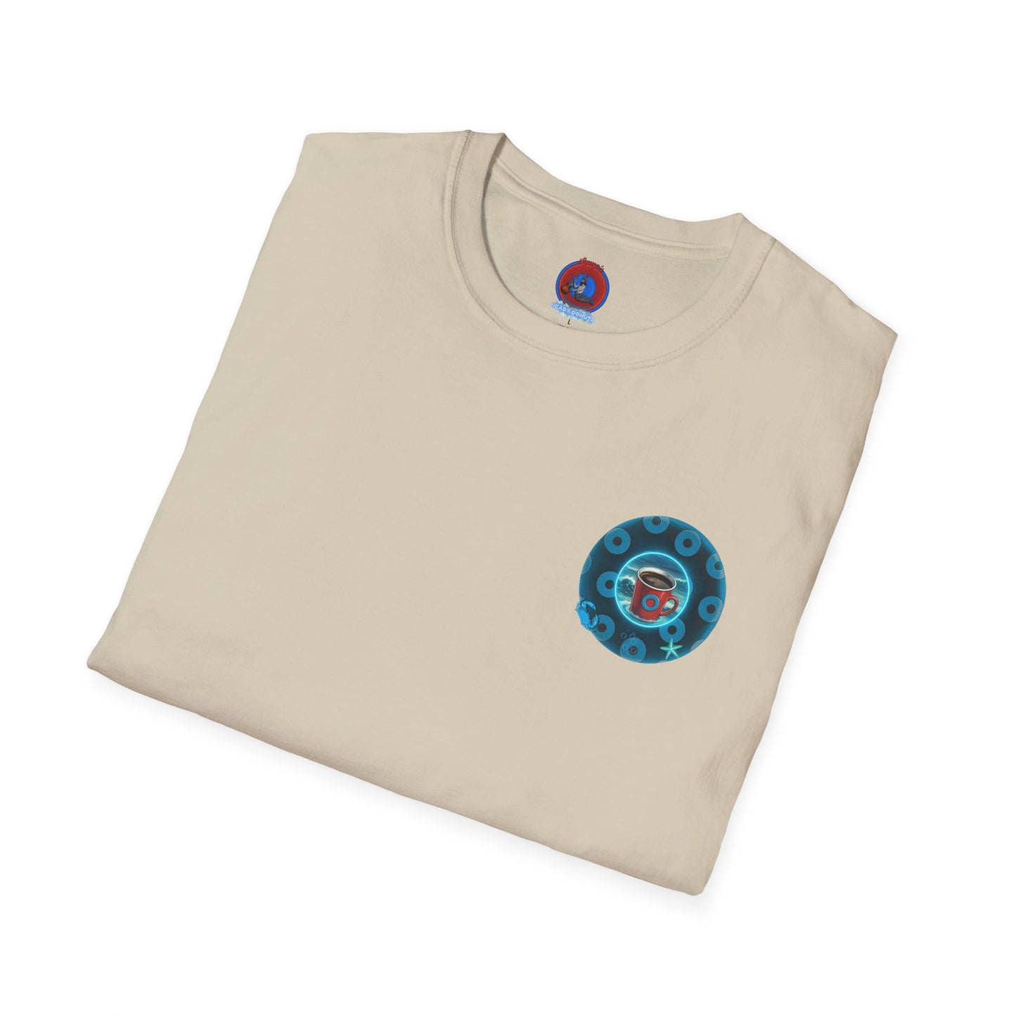 Classic Donut Tee - Unisex Soft-Style - "The Leaky Cup" - paradoxical blue/teal ocean donut -