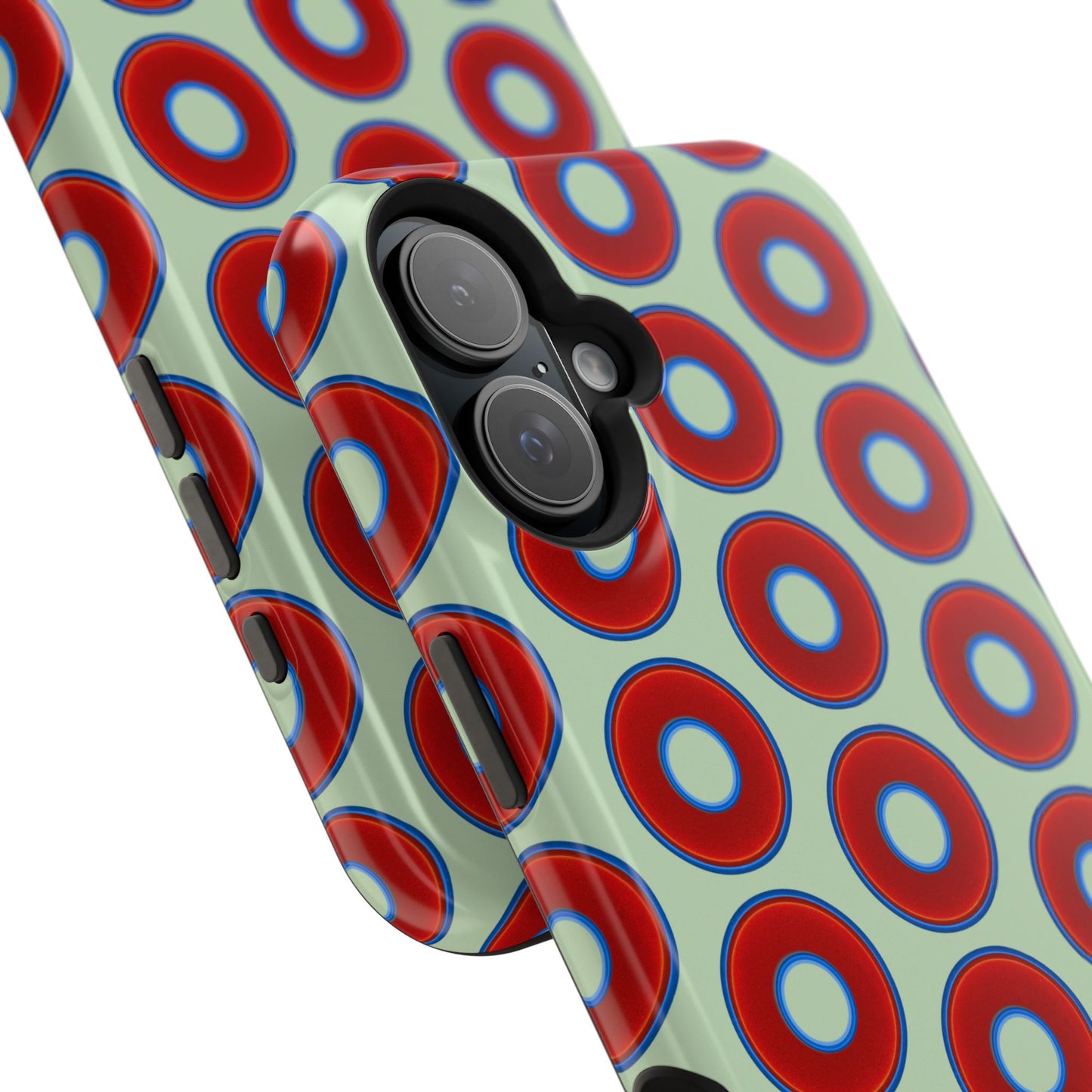 Impact-Resistant Lumpy Donut Case - red vivid donut print w/seafoam green background
