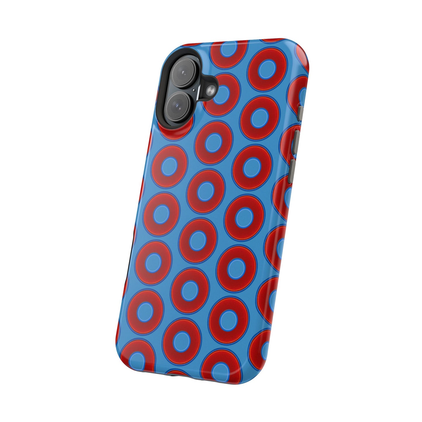 Magnetic Tough Donut Case - red vivid donut print w/light steel blue background