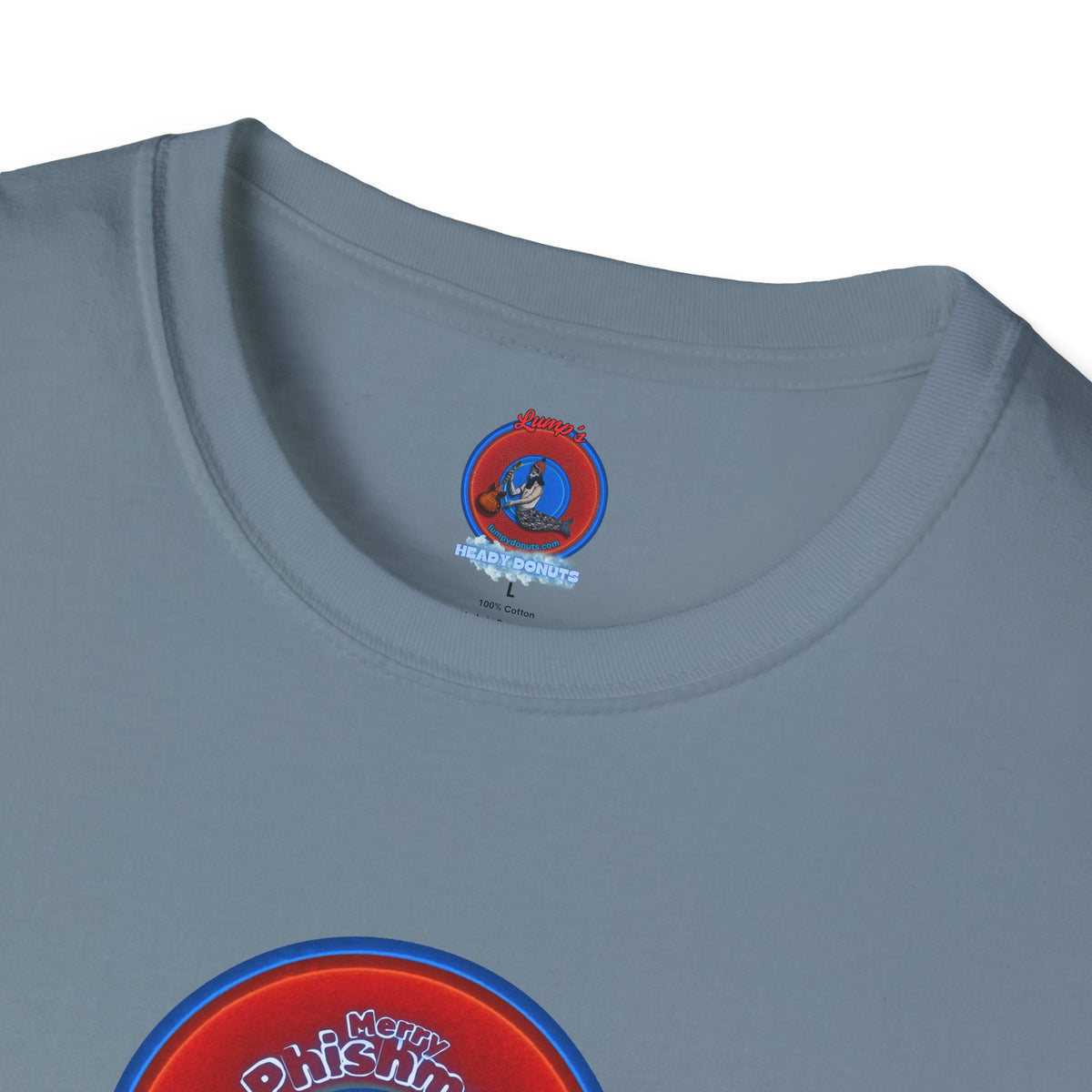 Classic Donut Tee - Unisex Soft-Style - "Phishmas Caroler's Tee " - vivid red/blue donut - variant 3