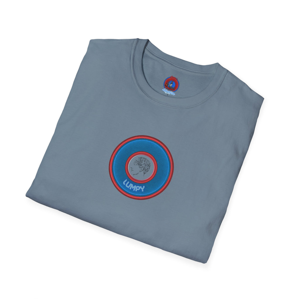 Classic Donut Tee - Unisex Soft-Style - "The Lumpy Donut" - variant 2 - blue/red donut
